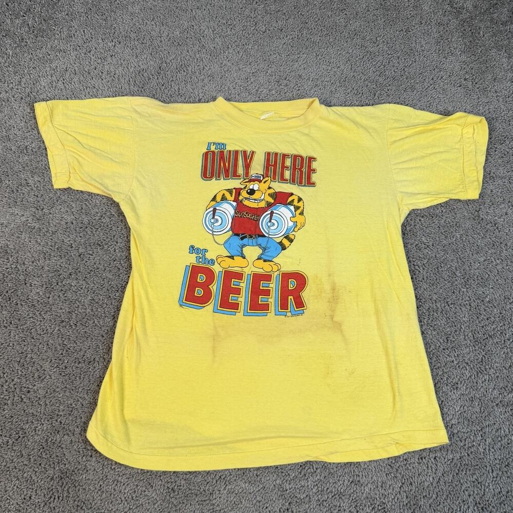 Vintage 80s Sun Sportswear Beer Shirt Mens Large Yellow Sudsucker Single Stitch